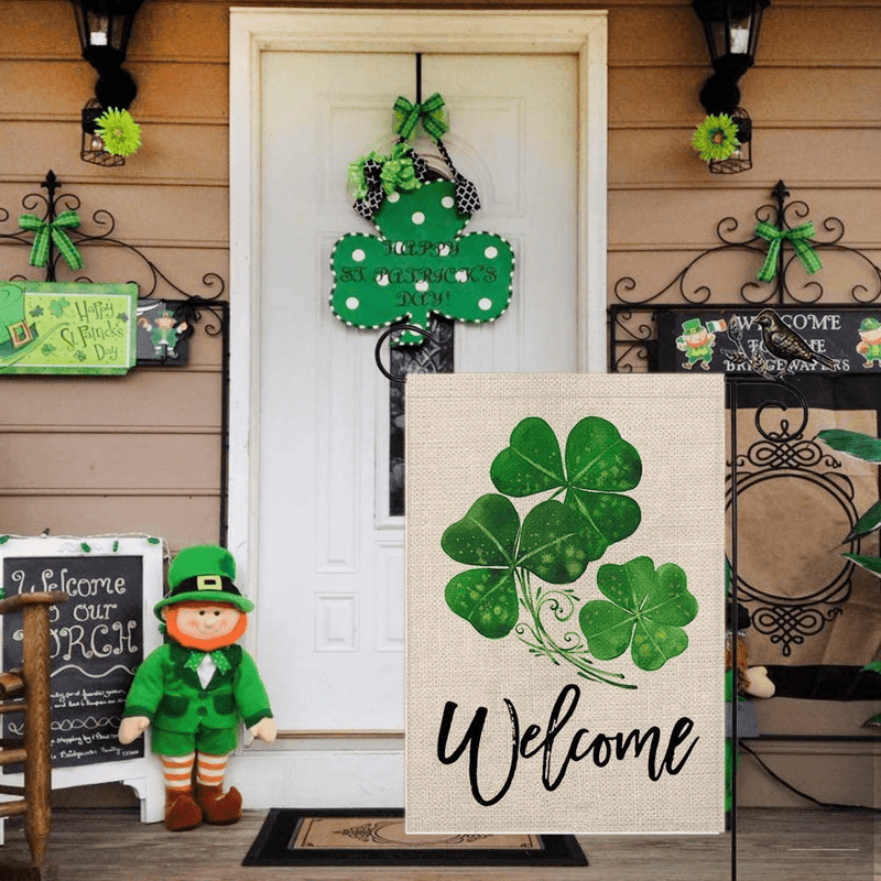 AENEY St Patricks Day Garden Flag 12.5X18 Vertical Double Sided Decorative Shamrock Lucky Clover Welcome Garden Flag for outside Yard Lawn Outdoor St Patricks Day Decoration B66-12