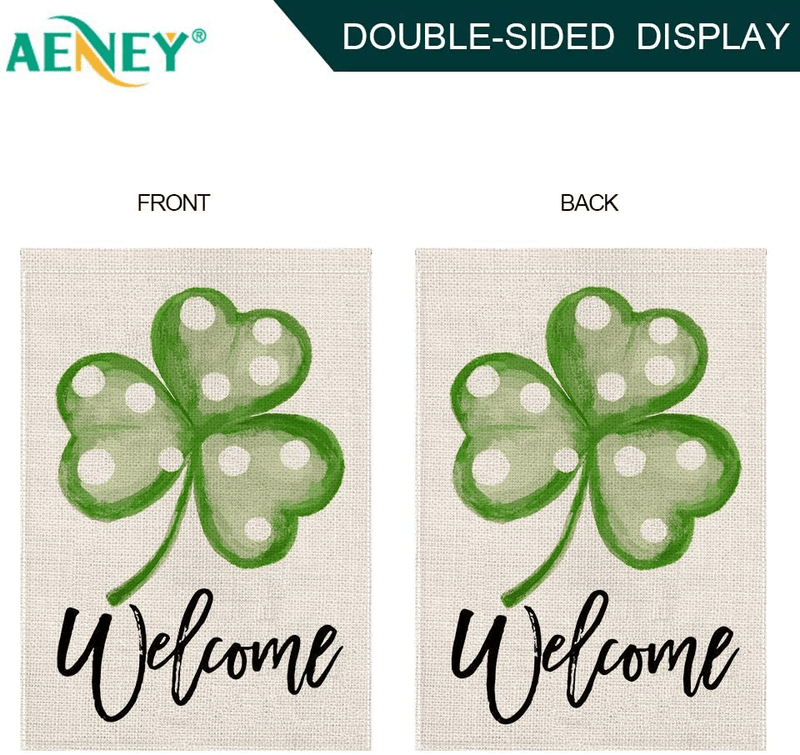 AENEY St Patricks Day Garden Flag 12.5X18 Vertical Double Sided Decorative Shamrock Welcome Garden Flag for outside Yard Lawn Outdoor St Patricks Day Decoration B75-12