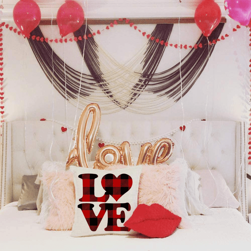AENEY Valentines Day Pillow Covers 18X18 Inch Set of 4 for Home Decor Red Black Buffalo Check Heart Love Truck Decor Valentines Day Throw Pillows Decorative Cushion Cases Valentine Decorations A285 Home & Garden > Decor > Seasonal & Holiday Decorations AENEY   