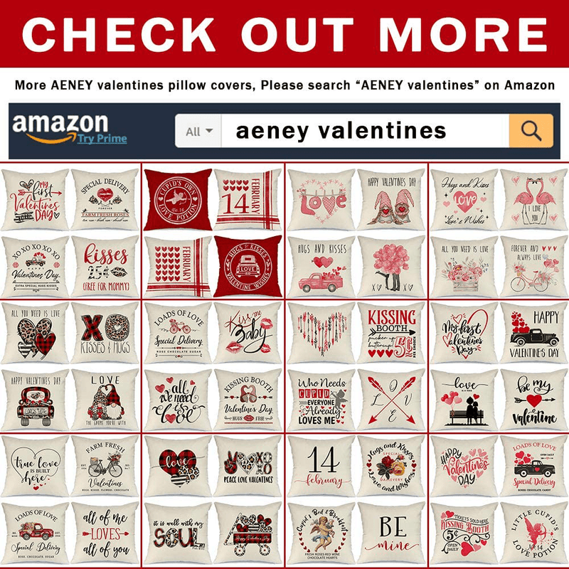 AENEY Valentines Day Pillow Covers 18X18 Inch Set of 4 for Home Decor Red Black Buffalo Check Heart Love Truck Decor Valentines Day Throw Pillows Decorative Cushion Cases Valentine Decorations A285