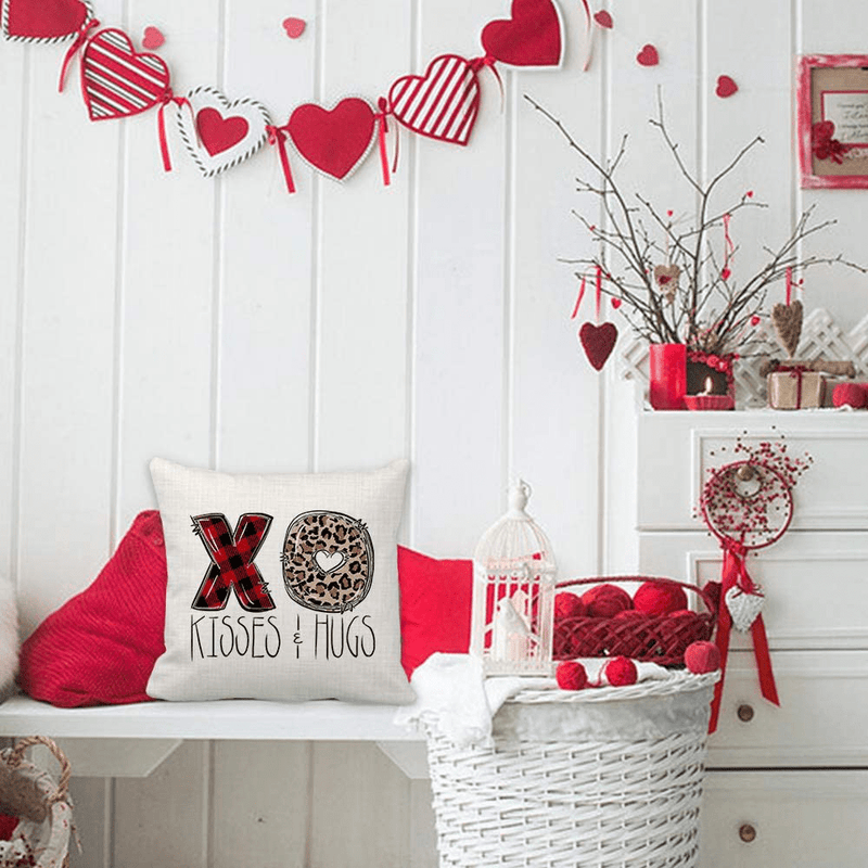 AENEY Valentines Day Pillow Covers 18X18 Inch Set of 4 for Home Decor Red Black Buffalo Plaid Love Heart Truck Decor Valentines Day Throw Pillows Decorative Cushion Cases Valentine Decorations A321-18 Home & Garden > Decor > Seasonal & Holiday Decorations AENEY   
