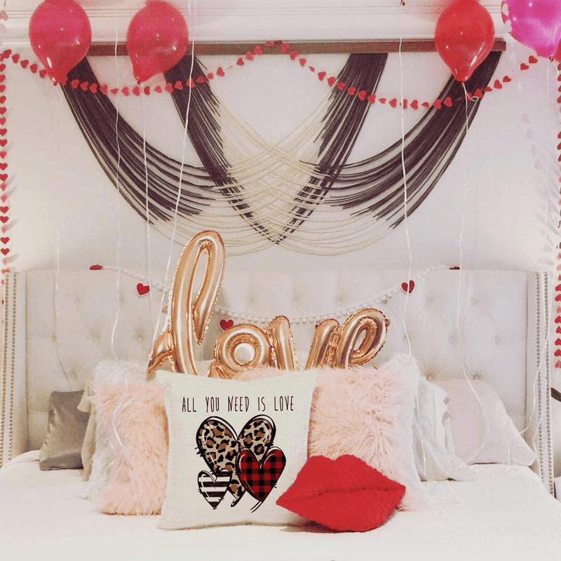 AENEY Valentines Day Pillow Covers 18X18 Inch Set of 4 for Home Decor Red Black Buffalo Plaid Love Heart Truck Decor Valentines Day Throw Pillows Decorative Cushion Cases Valentine Decorations A321-18 Home & Garden > Decor > Seasonal & Holiday Decorations AENEY   
