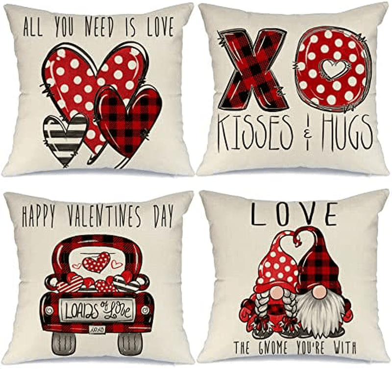 AENEY Valentines Day Pillow Covers 18X18 Inch Set of 4 for Home Decor Red Black Buffalo Plaid Love Heart Truck Decor Valentines Day Throw Pillows Decorative Cushion Cases Valentine Decorations A321-18 Home & Garden > Decor > Seasonal & Holiday Decorations AENEY Red Dots 18 x 18-Inch 