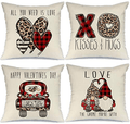 AENEY Valentines Day Pillow Covers 18X18 Inch Set of 4 for Home Decor Red Black Buffalo Plaid Love Heart Truck Decor Valentines Day Throw Pillows Decorative Cushion Cases Valentine Decorations A321-18