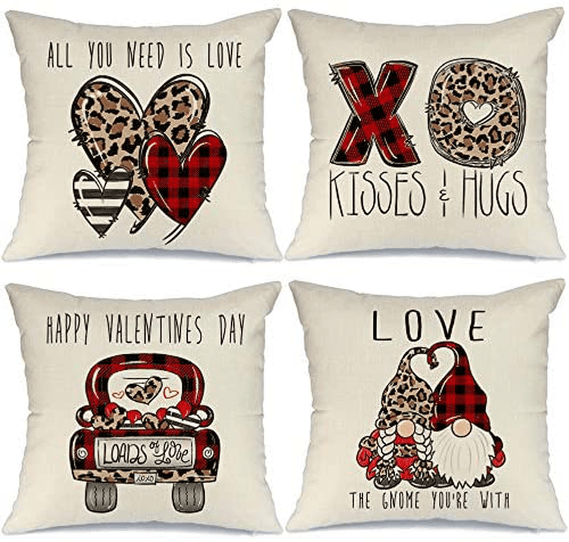 AENEY Valentines Day Pillow Covers 18X18 Inch Set of 4 for Home Decor Red Black Buffalo Plaid Love Heart Truck Decor Valentines Day Throw Pillows Decorative Cushion Cases Valentine Decorations A321-18 Home & Garden > Decor > Seasonal & Holiday Decorations AENEY Multicolor 20"x20" 