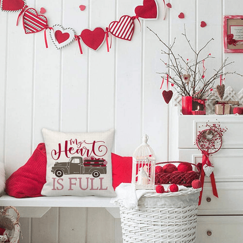 AENEY Valentines Day Pillow Covers 18X18 Inch Set of 4 for Valentines Decor Red Heart Tree and Love Bicycle Decor Valentines Day Throw Pillows Decorative Cushion Cases Valentine Decorations A288
