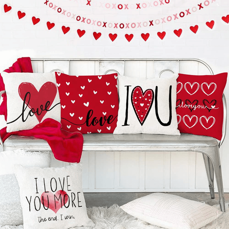 AENEY Valentines Day Pillow Covers 18X18 Set of 4 Love Heart Valentines Day Throw Pillows Decorative Cushion Cases Valentine Decorations A461-18