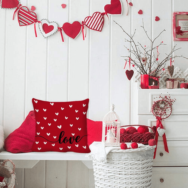 AENEY Valentines Day Pillow Covers 18X18 Set of 4 Love Heart Valentines Day Throw Pillows Decorative Cushion Cases Valentine Decorations A461-18 Home & Garden > Decor > Seasonal & Holiday Decorations AENEY   