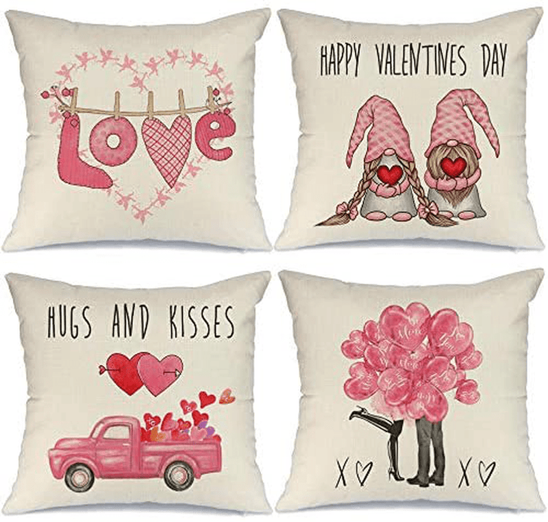 AENEY Valentines Day Pillow Covers 18X18 Set of 4 Valentines Day Decor for Home Buffalo Plaid Love Heart Truck Valentine Pillows Decorative Throw Pillows Farmhouse Valentines Day Decorations A319-18 Home & Garden > Decor > Seasonal & Holiday Decorations AENEY Pink 20"x20" 