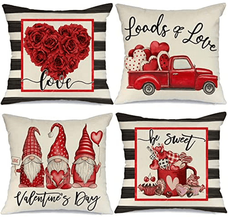 AENEY Valentines Day Pillow Covers Set of 4 16X16 Farmhouse Valentines Day Decor for Home Red Truck Roses Heart Gnomes Valentine Pillows Decorative Throw Pillows Valentines Day Decorations A447-16 Home & Garden > Decor > Seasonal & Holiday Decorations AENEY Red 20"x20" 