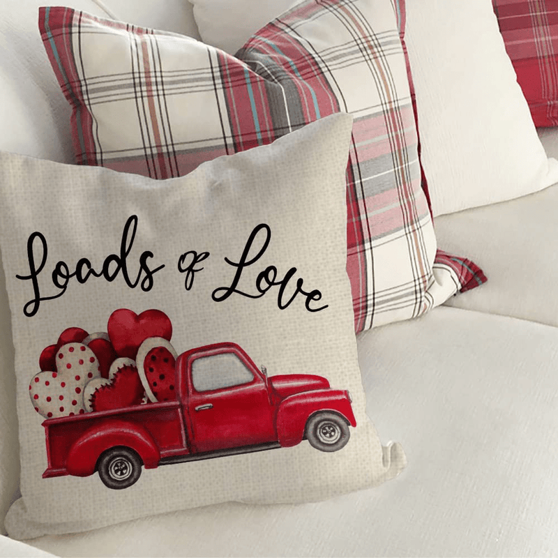 AENEY Valentines Day Pillow Covers Set of 4 16X16 Farmhouse Valentines Day Decor for Home Red Truck Roses Heart Gnomes Valentine Pillows Decorative Throw Pillows Valentines Day Decorations A447-16 Home & Garden > Decor > Seasonal & Holiday Decorations AENEY   