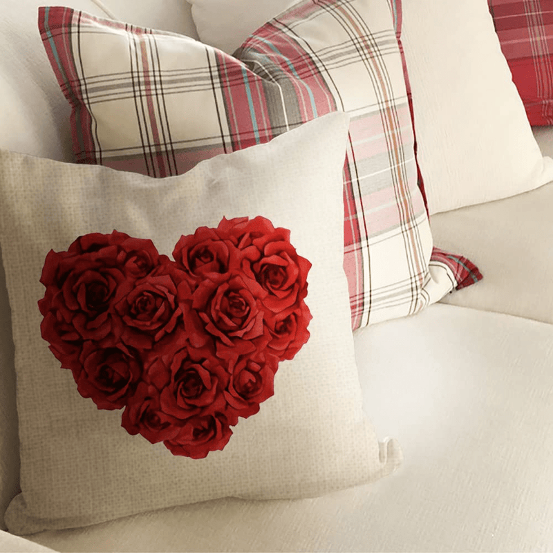 AENEY Valentines Day Pillow Covers Set of 4 18X18 Farmhouse Valentines Day Decor for Home Red Truck Roses Heart Hello Valentine Pillows Decorative Throw Pillows Valentines Day Decorations A449-18 Home & Garden > Decor > Seasonal & Holiday Decorations AENEY   