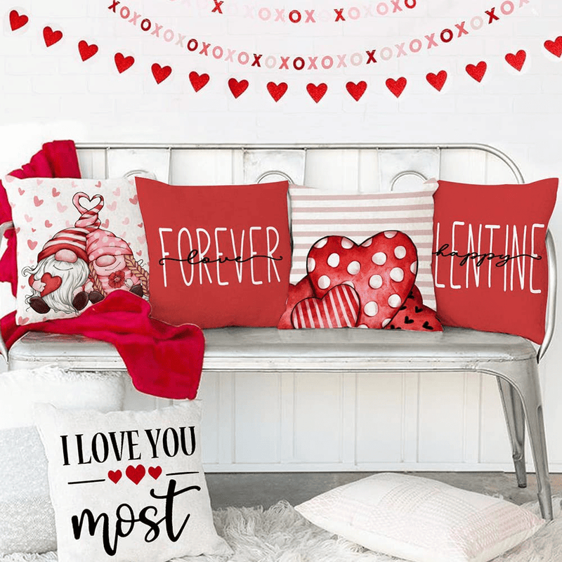 AENEY Valentines Day Pillow Covers Set of 4 Valentines Day Decor for Home Polka Dots Love Heart Gnomes Valentine Pillows Decorative Throw Pillows Valentines Day Decorations A464-18 Home & Garden > Decor > Seasonal & Holiday Decorations AENEY   