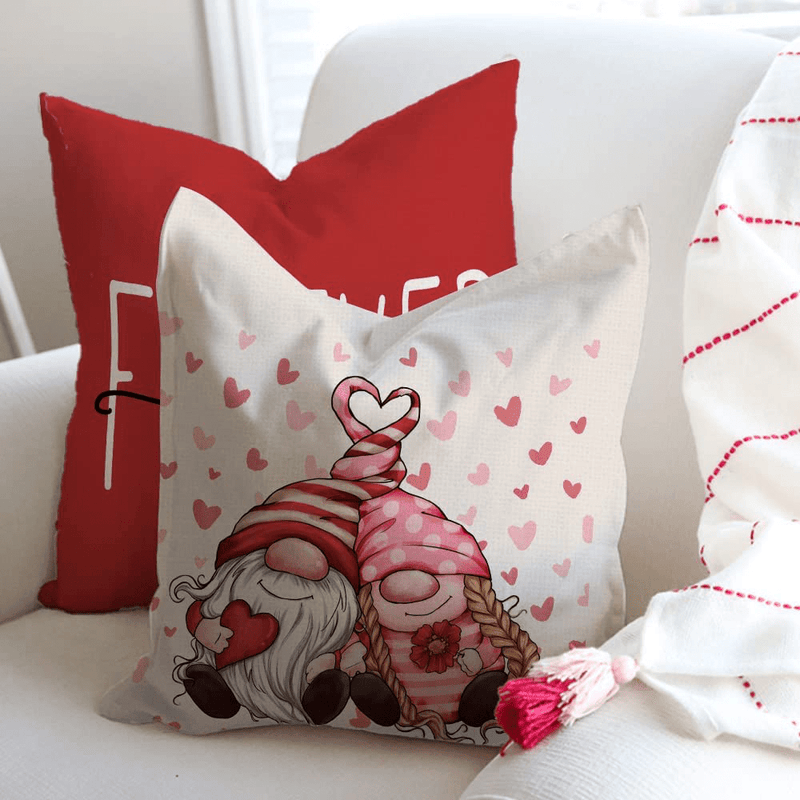 AENEY Valentines Day Pillow Covers Set of 4 Valentines Day Decor for Home Polka Dots Love Heart Gnomes Valentine Pillows Decorative Throw Pillows Valentines Day Decorations A464-18