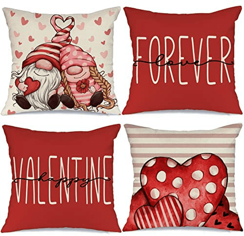 AENEY Valentines Day Pillow Covers Set of 4 Valentines Day Decor for Home Polka Dots Love Heart Gnomes Valentine Pillows Decorative Throw Pillows Valentines Day Decorations A464-18 Home & Garden > Decor > Seasonal & Holiday Decorations AENEY   