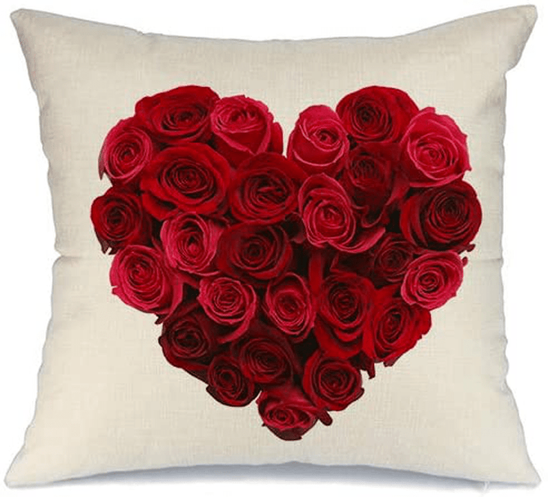 AENEY Valentines Pillow Cover 18X18 for Couch Love Red Rose Sweet Heart Valentine'S Day Decorations Throw Pillow Home Decor Pillowcase Faux Linen Cushion Case Sofa A176