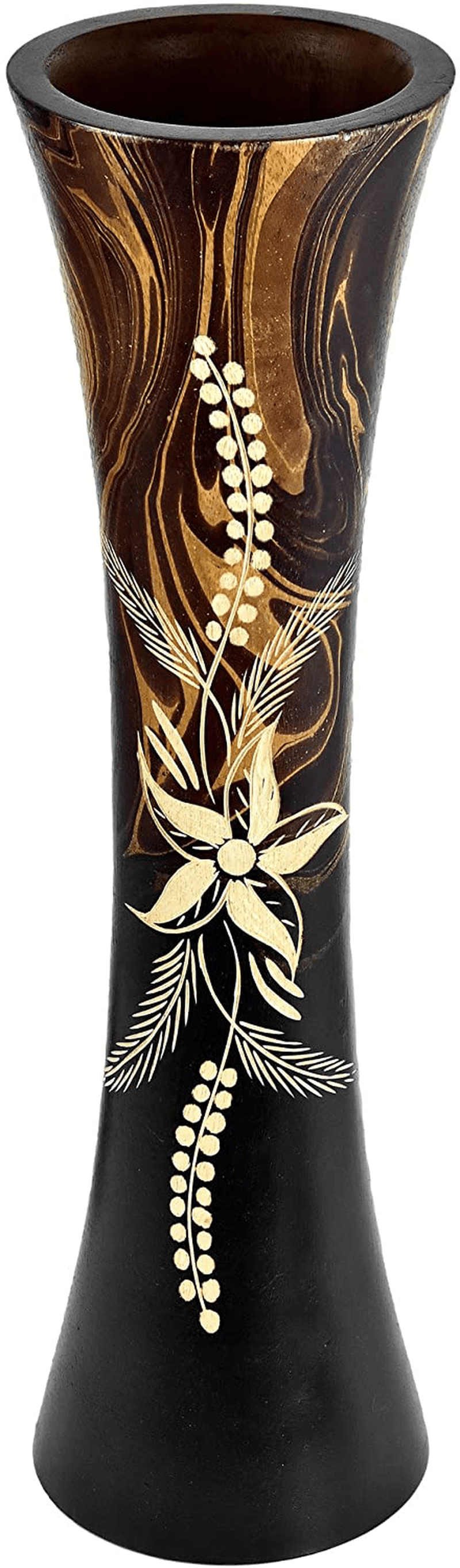 AeraVida Hand Carved Wild Flower Tall Slim Wooden Dry Vase Home & Garden > Decor > Vases AeraVida   