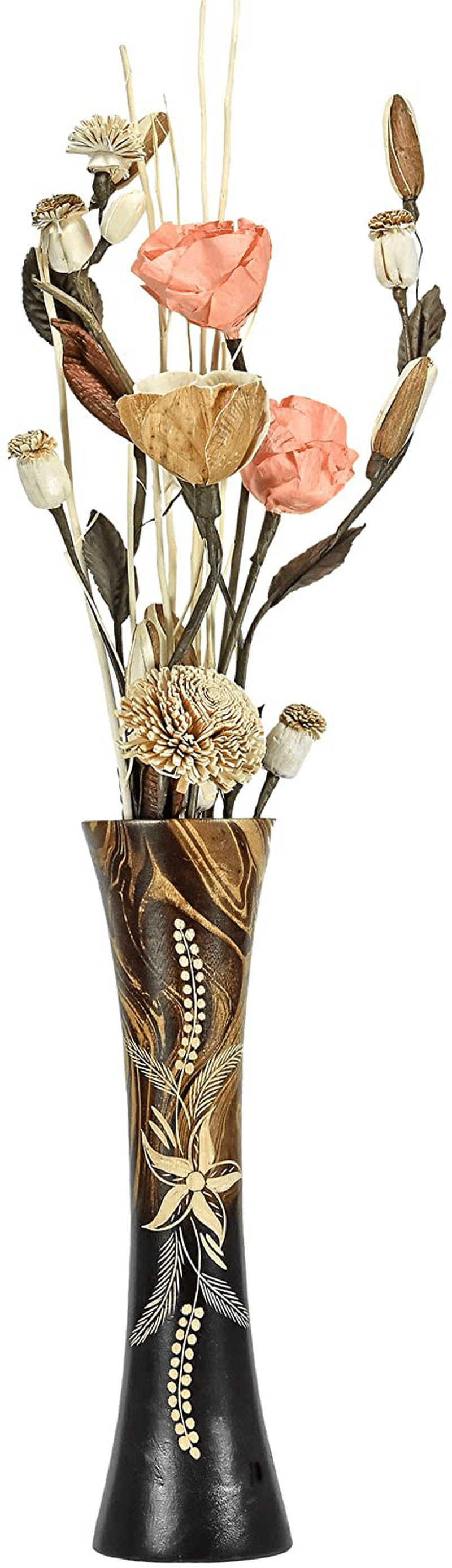 AeraVida Hand Carved Wild Flower Tall Slim Wooden Dry Vase Home & Garden > Decor > Vases AeraVida   