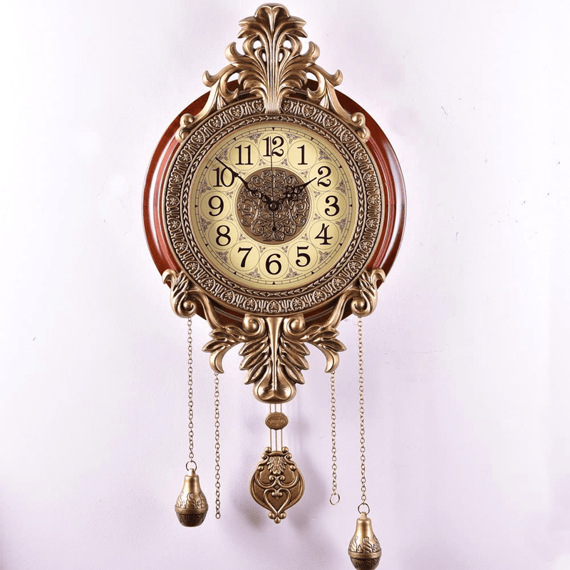 Aero Snail Large Retro Style Vintage Royal Line Silent High-end Luxury Metal Wood Wall Clock with Swinging Pendulum