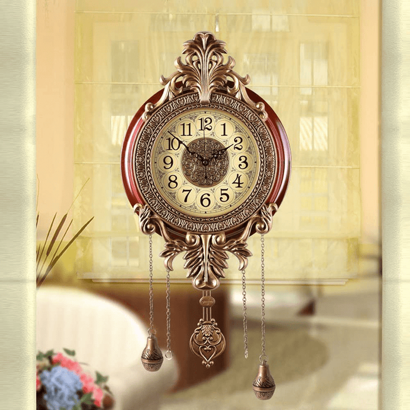 Aero Snail Large Retro Style Vintage Royal Line Silent High-end Luxury Metal Wood Wall Clock with Swinging Pendulum Home & Garden > Decor > Clocks > Wall Clocks Aero Snail   