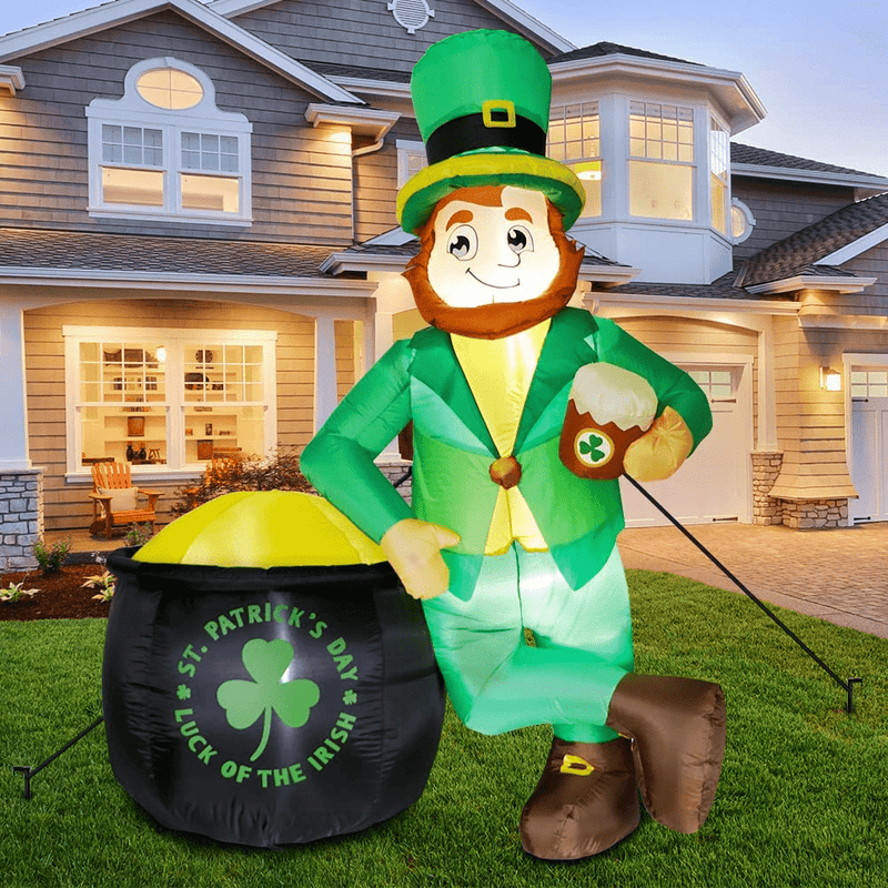 Aerwo 6 FT St Patricks Day Inflatable Blow up Yard Decorations, Lighted Inflatable Leprechaun Holding Beer Leaning on the Pot with Build-In Leds for Lucky Day Indoor Outdoor Yard Garden Decorations Arts & Entertainment > Party & Celebration > Party Supplies AerWo   