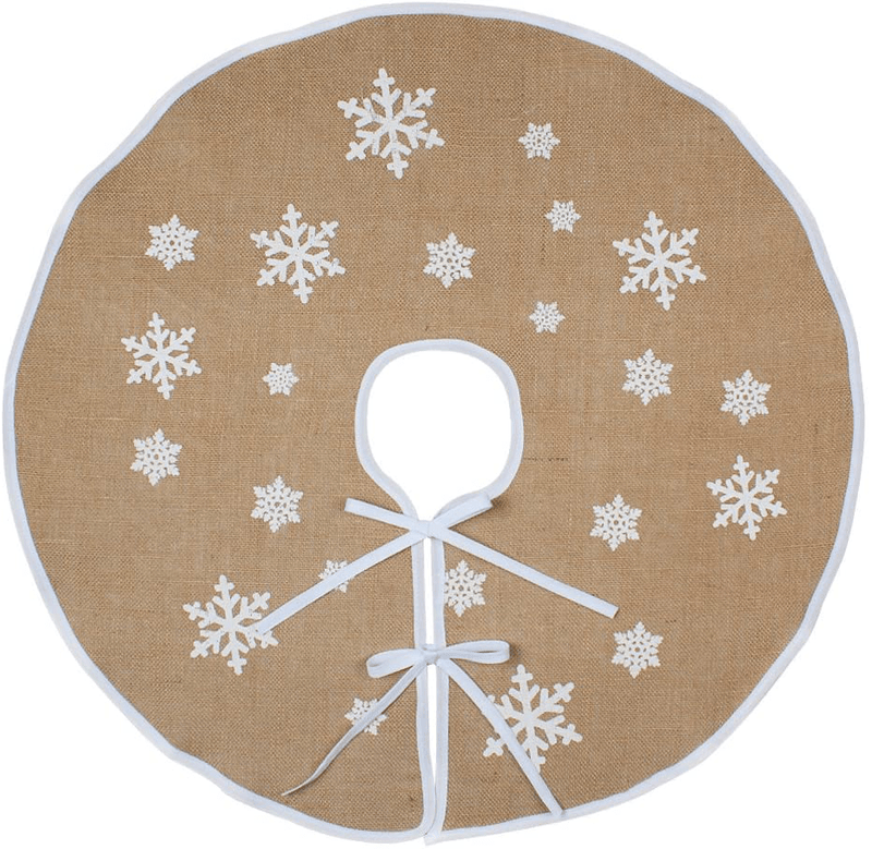 AerWo Burlap Snowflake Christmas Tree Skirt Ornament 48inch Diameter Christmas Decoration New Year Party Supply