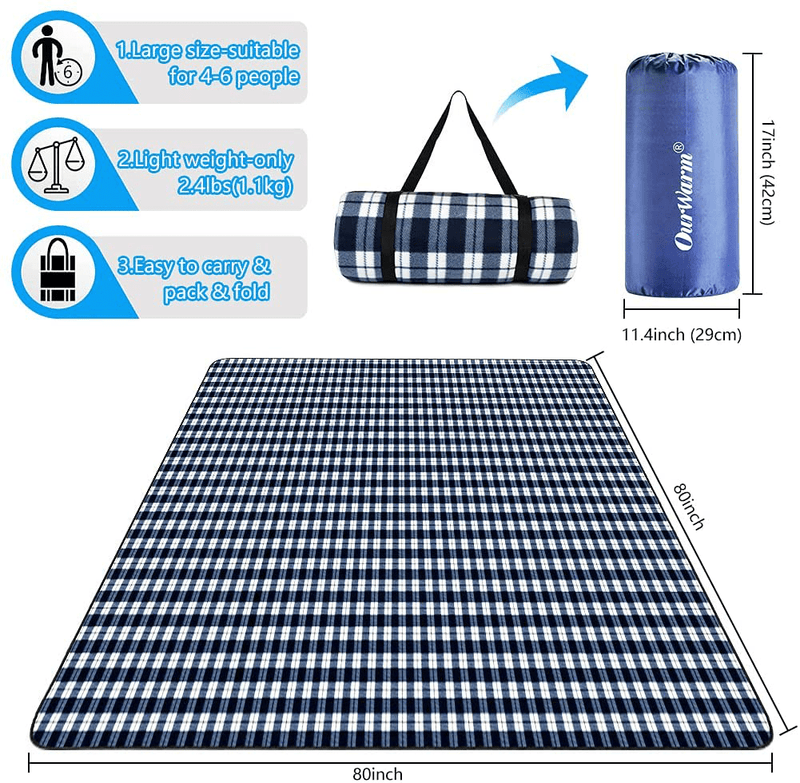 AerWo Extra Large Outdoor Picnic Blankets, Waterproof Foldable Picnic Blanket with Carrying Bags, 3 Layers Material Picnic Mat Perfect for Kids Family Friends, Beach Travel Camping Hiking, 80"x80" Home & Garden > Lawn & Garden > Outdoor Living > Outdoor Blankets > Picnic Blankets AerWo   