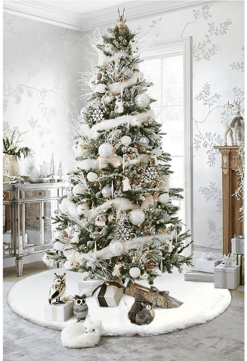 AerWo Faux Fur Christmas Tree Skirt 48 inches Snowy White Tree Skirt for Christmas Decorations Home & Garden > Decor > Seasonal & Holiday Decorations > Christmas Tree Skirts AerWo   