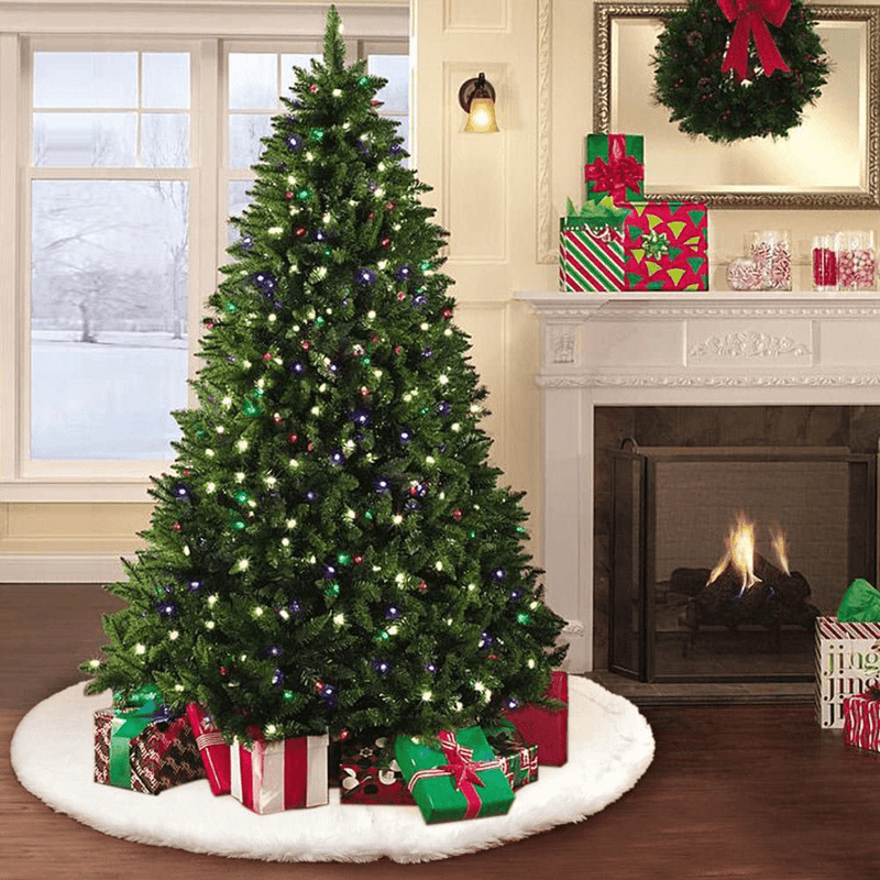 AerWo Faux Fur Christmas Tree Skirt 48 inches Snowy White Tree Skirt for Christmas Decorations