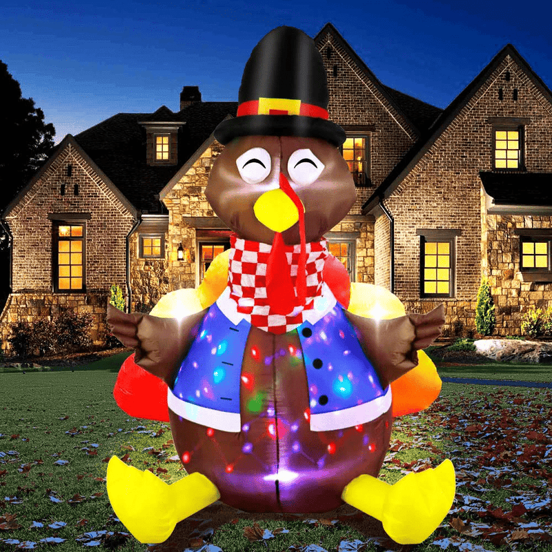 AerWo Thanksgiving Inflatable Turkey Decoration 6ft Blow Up Turkey Inflatable with Rotating LED Colorful Lights for Outdoor Holiday Yard Lawn Thanksgiving Decorations Home Decor Home & Garden > Decor > Seasonal & Holiday Decorations& Garden > Decor > Seasonal & Holiday Decorations AerWo   