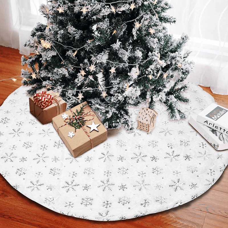 AerWo White Christmas Tree Skirt 48 Inch Large Faux Fur Xmas Tree Skirts Mat with Silver Sequin Snowflakes, Holiday Party Christmas Tree Decorations Ornaments Indoor Outdoor Home & Garden > Decor > Seasonal & Holiday Decorations > Christmas Tree Skirts AerWo Default Title  