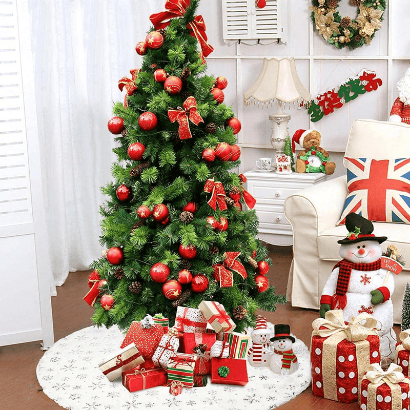 AerWo White Christmas Tree Skirt 48 Inch Large Faux Fur Xmas Tree Skirts Mat with Silver Sequin Snowflakes, Holiday Party Christmas Tree Decorations Ornaments Indoor Outdoor