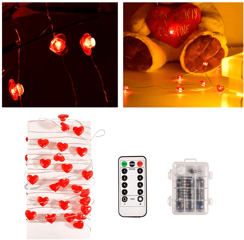 Aetegit 16 Ft 50 LED Lights Valentines Day Decorations with Remote,Red Heart Shaped Twinkle Fairy String Lights Battery Operated for Valentine'S Day Wedding Anniversary Mother'S Day Party Decorating Home & Garden > Decor > Seasonal & Holiday Decorations Aetegit   