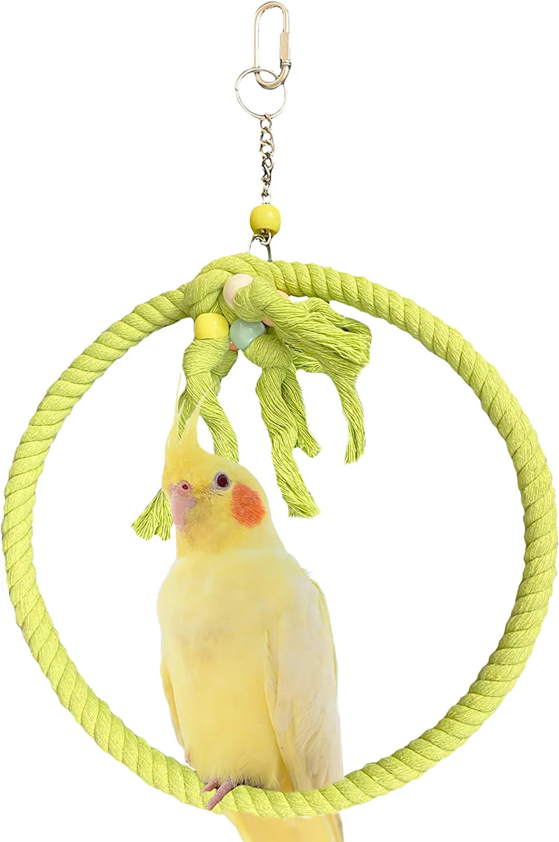 SIMENA Cotton Rope Bird Swing for Bird Cage, Hanging Bird Perch Parrot Toys, Bird Cage Accessories for Medium to Large Birds Including Parakeets, Cockatiels, Conures, Etc. (Large (9.5" Green) Animals & Pet Supplies > Pet Supplies > Bird Supplies > Bird Toys SIMENA Green Small 7.5" 