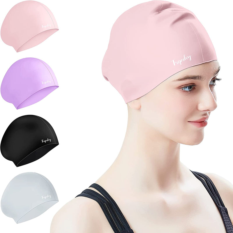 Tripsky Silicone Swim Cap for Long Hair | Swimming Cap for Women Men Teenager | Curved Bathing Cap Ideal for Curly Short Medium Long Thick Hair,Keep Your Hair Dry & Unchanged Sporting Goods > Outdoor Recreation > Boating & Water Sports > Swimming > Swim Caps Tripsky Pink 1 