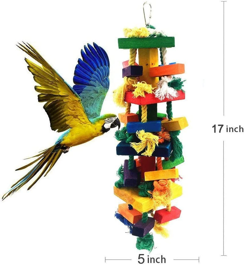 Bird Knots N Blocks Chew Toys for Large Parrot, Macaw Toys,Bird Swing Toys with Bells , Chew Toys with Colorful Loofah Balls, Parrot Cage Toys Set (3 Pack) Animals & Pet Supplies > Pet Supplies > Bird Supplies > Bird Toys Mrli Pet   