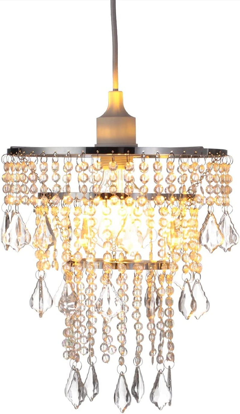 Cioceen Acrylic Chandelier Lampshade Crystal Beaded Fixture Pendant Ceiling Light Shade for Wedding Bedroom Centerpiece Lampshade with Acrylic Jewel Droplets H11.5" X W9.84" 3 Tiers Home & Garden > Lighting > Lighting Fixtures > Chandeliers Cioceen   
