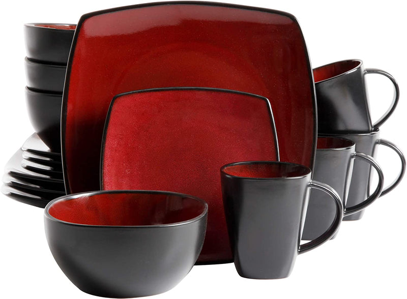 Gibson Elite Soho Lounge Reactive Glaze Stoneware Dinnerware Set, Service for 4 (16Pc), Red