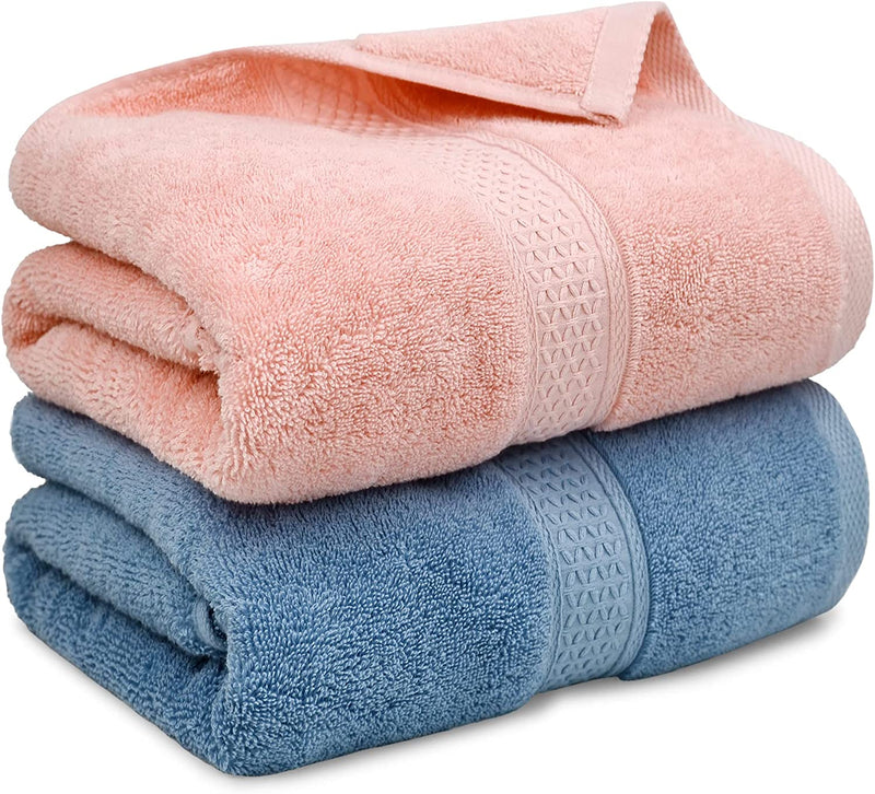 Cleanbear Bath Towels Soft Shower Towels Set of 2 with Assorted Colors 100% Cotton Bathroom Towels for Men and Women Quick Drying and Highly Absorbent 55 by 27 1/2 Inches (Coral & Light-Lilac) Home & Garden > Linens & Bedding > Towels Cleanbear Peach-pink & Grayish-blue  