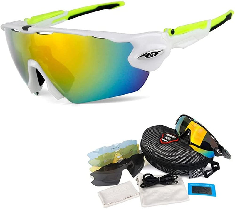 Polarized Cycling Glasses 5 Lens Bike Bicycle Goggles Outdoor Sports Mountain Cycling Eyewear UV400 Protcet Sunglasses (White Green) Sporting Goods > Outdoor Recreation > Cycling > Cycling Apparel & Accessories Gaolfuo   