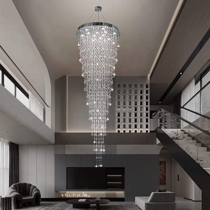 APBEAM Contemporary Crystal Raindrop Staircase Chandelier, Pendant Lighting Suspension Light Fixtures for Staircase High Ceiling Lobby Foyer Entryway 32"W X 96"H Home & Garden > Lighting > Lighting Fixtures > Chandeliers APBEAM large  