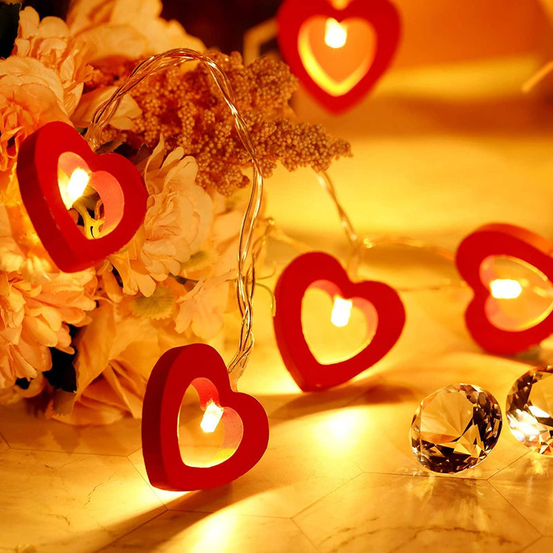 LONGRV Valentine'S Day Red Heart Wooden String Lights - 9.85 Feet 20 LED Mini Fairy Lights Battery Operated with 2 Modes for Outdoor Indoor Bedroom Patio Wedding Decoration Home & Garden > Decor > Seasonal & Holiday Decorations LONGRV INC Red  