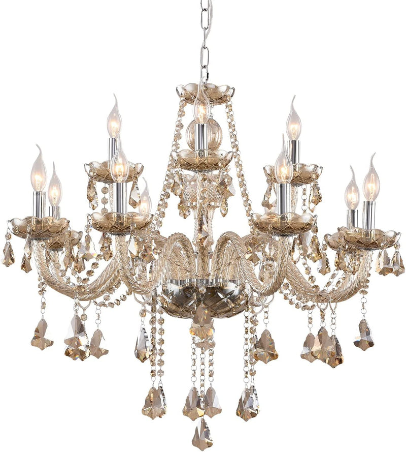 Zaqtan Luxurious 8 Lights Crystal Chandelier with Metal Frame 8 Arms Candles Vintage Hanging Light Fixture Pendant Ceiling Lamp Raindrop 28" X L49 (Cognac, 8 Lights) Home & Garden > Lighting > Lighting Fixtures > Chandeliers Zaqtan Lighting Cognac 12 Lights 