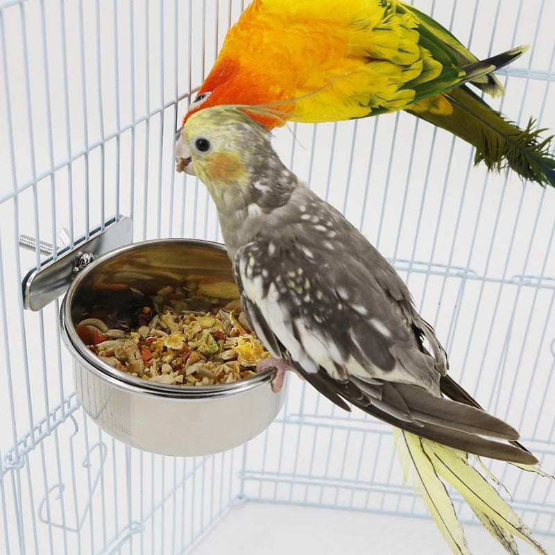 2 Pack Bird Cage Seed Feeder Pet Food Water Bowl Stainless Steel Parrot Feeding Coop Cup Dish with Clamp Holder for Medium and Large Parrots Animals & Pet Supplies > Pet Supplies > Bird Supplies > Bird Cage Accessories > Bird Cage Food & Water Dishes YINGGE   