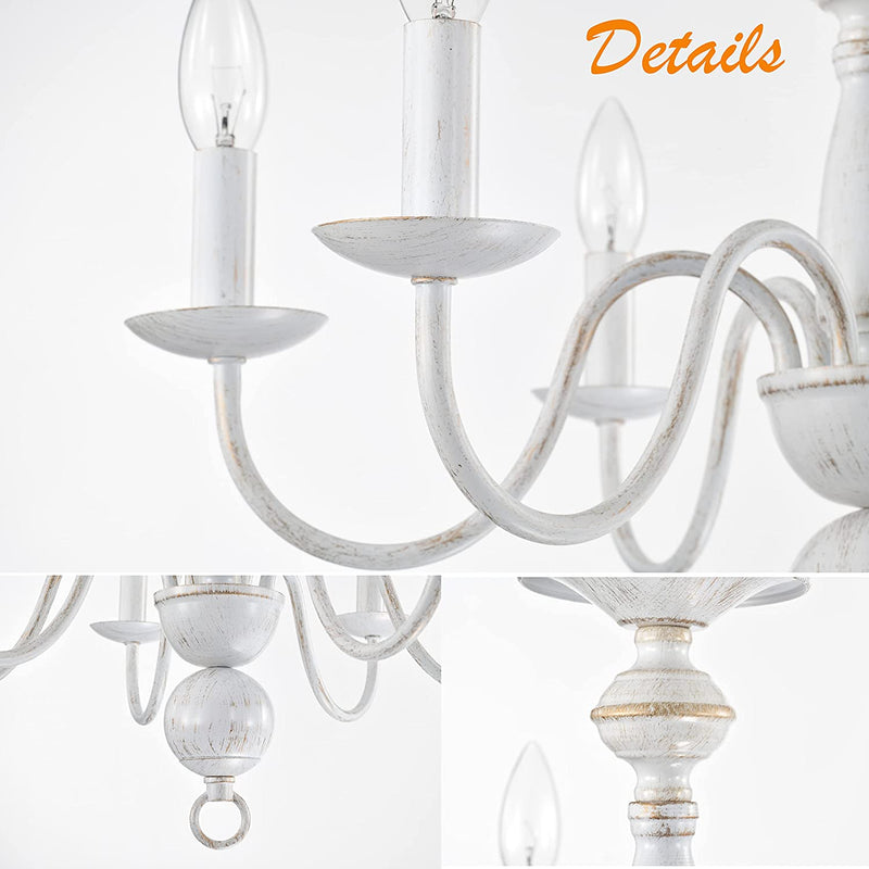 French Country Chandelier 6-Light Modern Farmhouse Chandelier for Dining Room Rustic Chandelier for Bedroom White Metal Chandelier Candle Style for Kitchen Home & Garden > Lighting > Lighting Fixtures > Chandeliers Alighting   