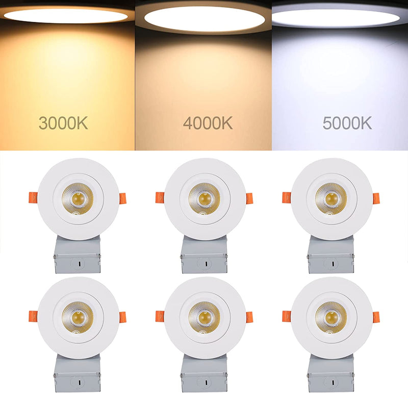 4 Pack 3 Inch LED Recessed Ceiling Light with Junction Box, Airtight Gimbal Eyeball Slim Downlight, CRI80+, 3000K-5000K Selectable, 8W 75W Eqv, 650LM Dimmable Panel Light - ETL & Energy Star Certified Home & Garden > Lighting > Flood & Spot Lights TWcctcorp 4inch-6 Pack  
