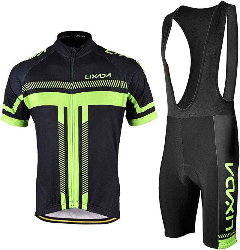 Lixada Men'S Cycling Jersey Set Bicycle Short Sleeve Set Quick-Dry Breathable Shirt with 3D Cushion Shorts Padded Sporting Goods > Outdoor Recreation > Cycling > Cycling Apparel & Accessories Lixada Black+green X-Large 
