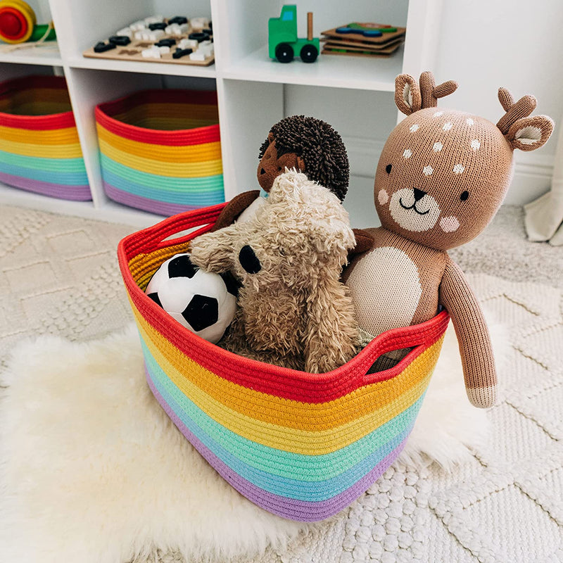 Organihaus 3-Pack Rope Rainbow Storage Baskets for Shelves | Rainbow Baskets for Classroom | Baby Basket for Nursery Storage | Rainbow Storage Bins & Toy Organizer | Colorful Baskets for Baby Room Home & Garden > Household Supplies > Storage & Organization OrganiHaus   