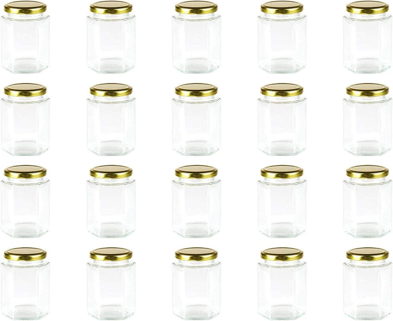 Encheng 10 Oz Hexagon Jars,Clear Glass Jars with Lids(Golden),Mason Jars for Honey,Foods,Jams,Liquid,Herb Jars Spice Jars Canning Jars for Storage 20 Pack Home & Garden > Decor > Decorative Jars Encheng   