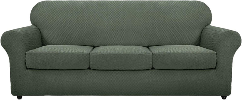 MAXIJIN 4 Piece Newest Couch Covers for 3 Cushion Couch Super Stretch Non Slip Couch Cover for Dogs Pet Friendly Elastic Jacquard Furniture Protector Sofa Slipcovers (Sofa, Dark Coffee) Home & Garden > Decor > Chair & Sofa Cushions MAXIJIN Army Green 71"-91"(3 CUSHIONS) 